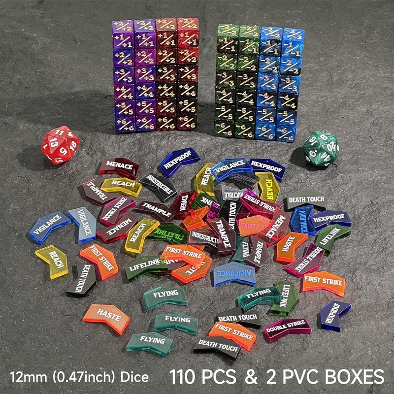 FIGURESLAB Store 110PCS MTG Tokens & 12mm Life Counter Dice Set for Magic The Gathering with Box, Bulk Ability MTG Tokens D20 Loyalty 6 Sided Dice, Compatible with TCG CCG Magic Card Gaming Accessories - Image 5